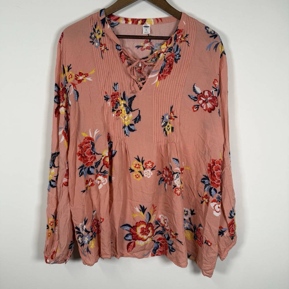 Old Navy Women's Peasant Shirt Floral Coral Size XL Summer‎ Spring